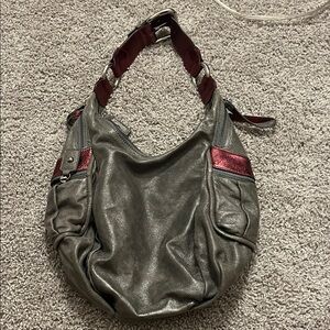 BOSS magenta and silver buckle shoulder bag